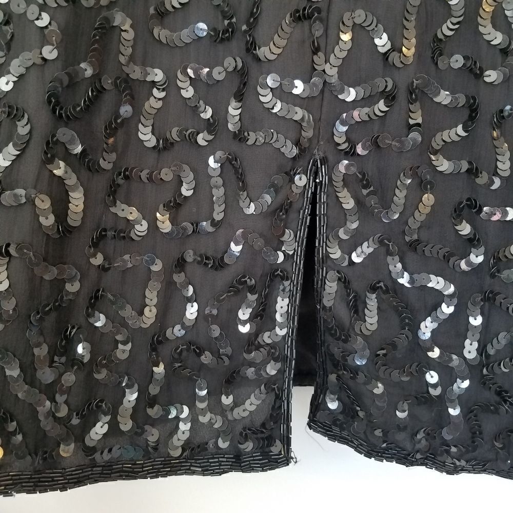 Vintage Laurence Kazar 1980’s 100% Silk Dolly Parton Sequin Cocktail Dress PL - Picture 9 of 12